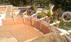 The concrete that has been colour tested, is poured and the re enforcing bar is ready to install.